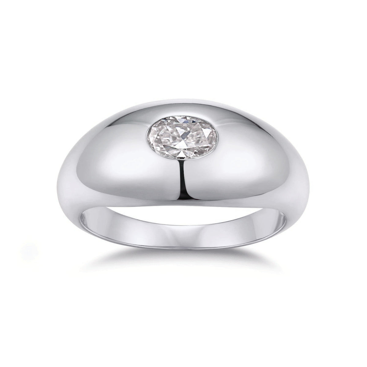 Nina Oval Moissanite East-West Dome Ring in 18K white gold plating, front view