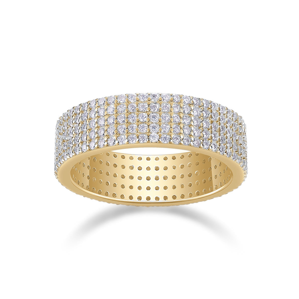 Nola Round Moissanite Micro Pavé Eternity Band in 18K yellow gold plating, front view