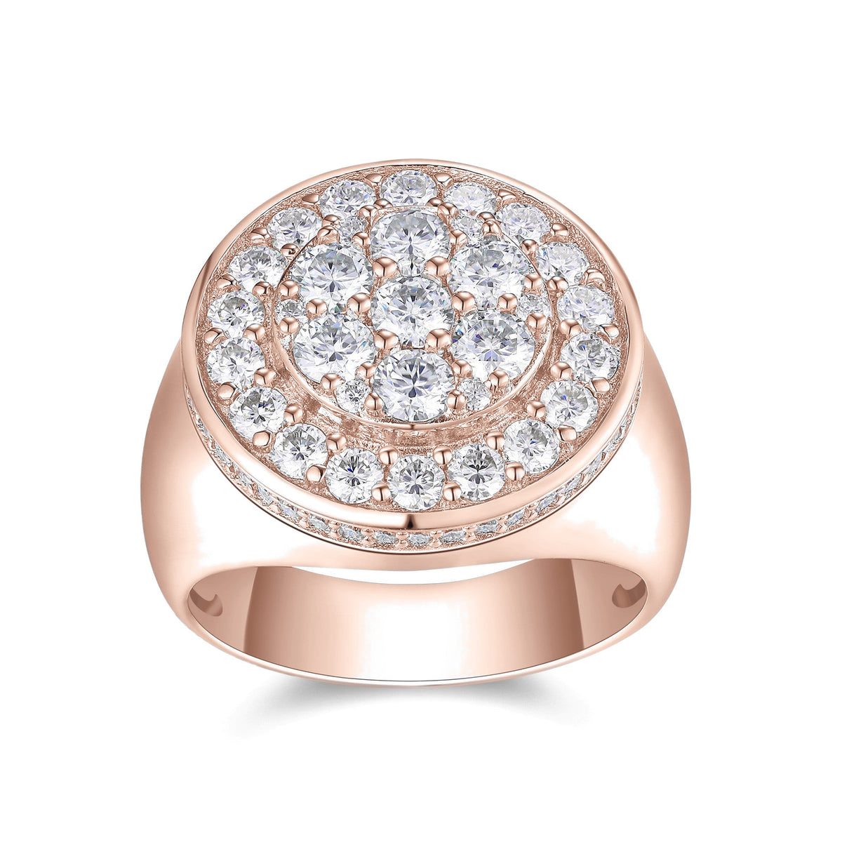 Nolan Round Moissanite Cluster Men's Ring in 18K rose gold plating, front view