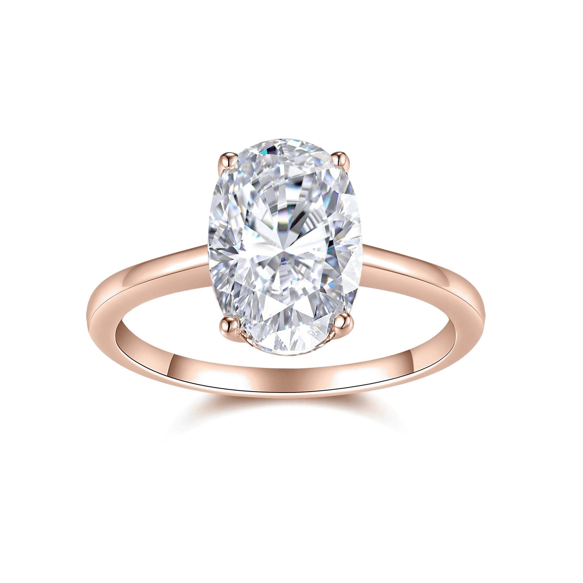 Nora Oval Moissanite Solitaire Engagement Ring in 18K rose gold plating, front view