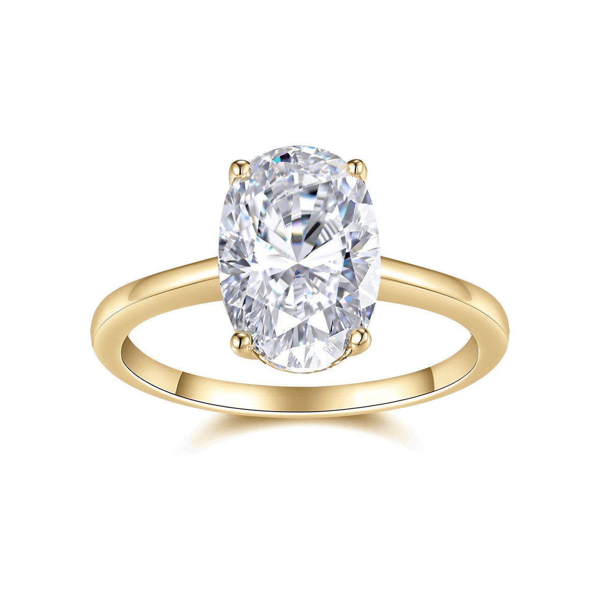 Nora Oval Moissanite Solitaire Engagement Ring in 18K yellow gold plating, front view