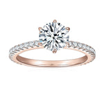 Nyla Round Moissanite Pavé Engagement Ring in 18K rose gold plating, front view