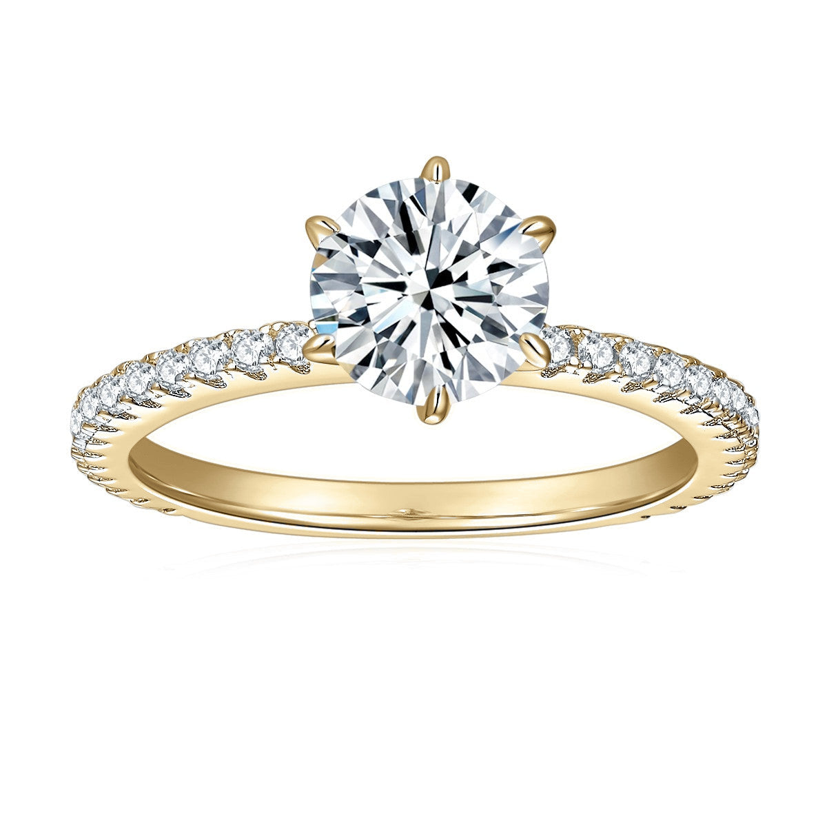 Nyla Round Moissanite Pavé Engagement Ring in 18K yellow gold plating, front view