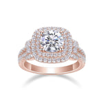 Octavia Round Moissanite Double Halo Engagement Ring in 18K rose gold plating, front view