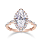 Odette Marquise Moissanite Halo Engagement Ring in 18K rose gold plating, front view
