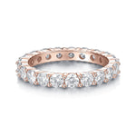 Olive Round Moissanite Eternity Band in 18K rose gold plating, front view