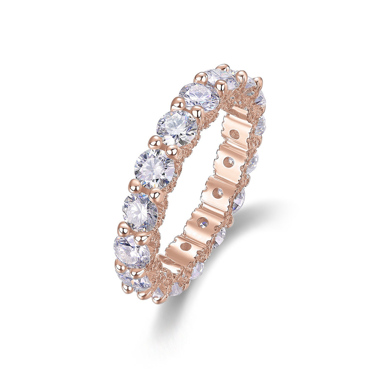 Olivia Round Moissanite Eternity Band in 18K rose gold plating