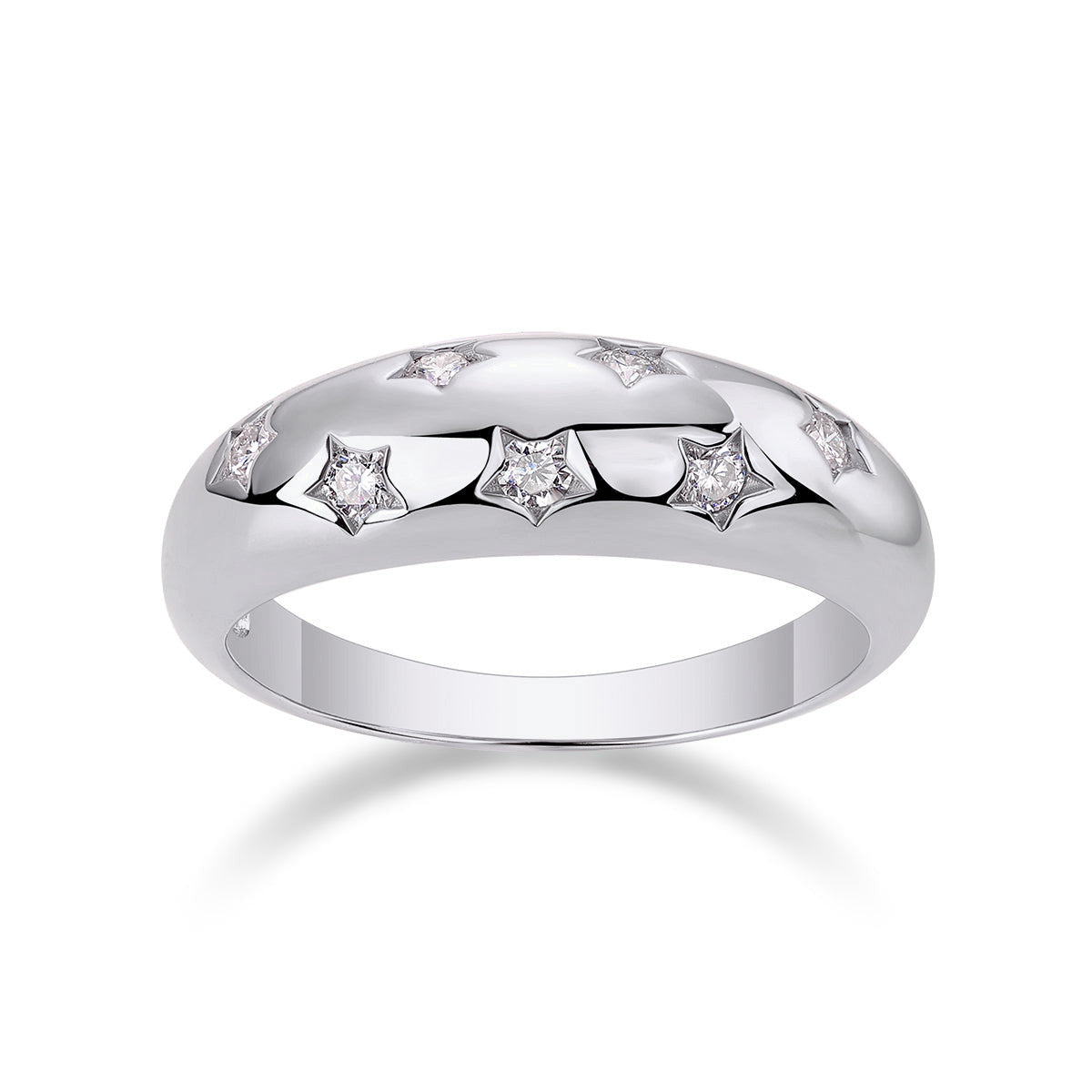 Orla Round Moissanite Star Dome Ring in 18K white gold plating, front view