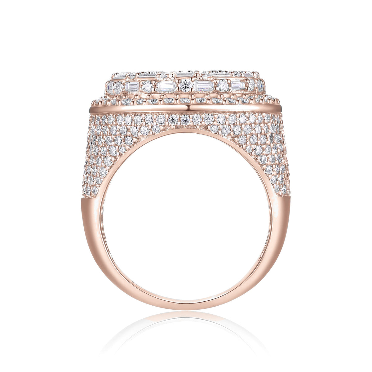 Owen Baguette Moissanite Cluster Men's Ring in 18K rose gold plating, front view
