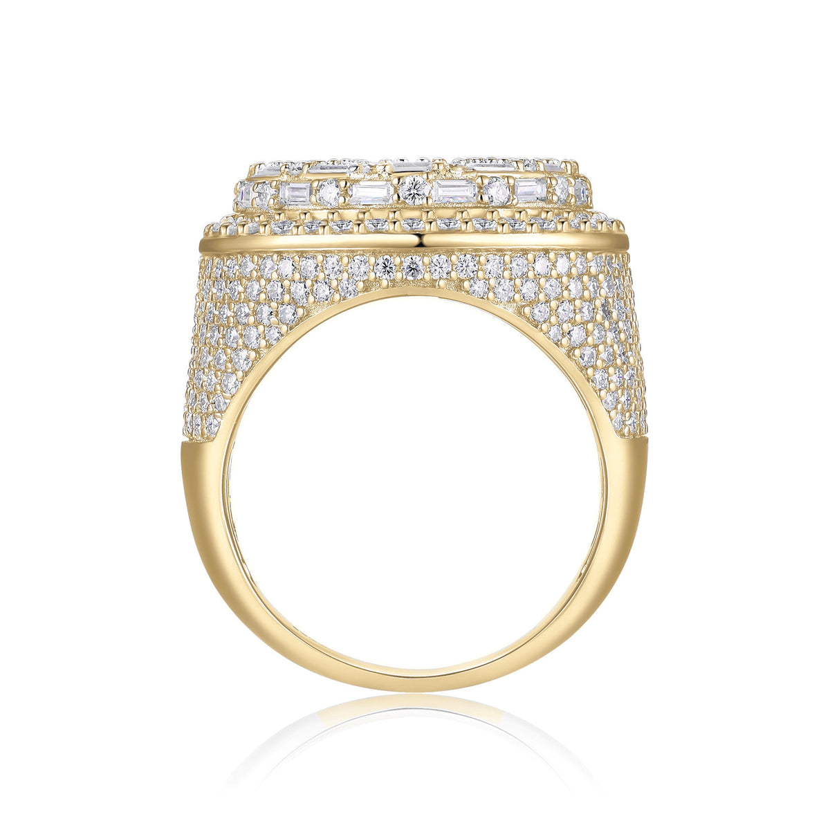 Owen Baguette Moissanite Cluster Men's Ring in 18K yellow gold plating, front view