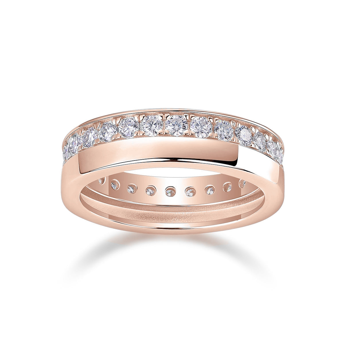 Paige Round Moissanite Stacked Eternity Band in 18K rose gold plating, front view