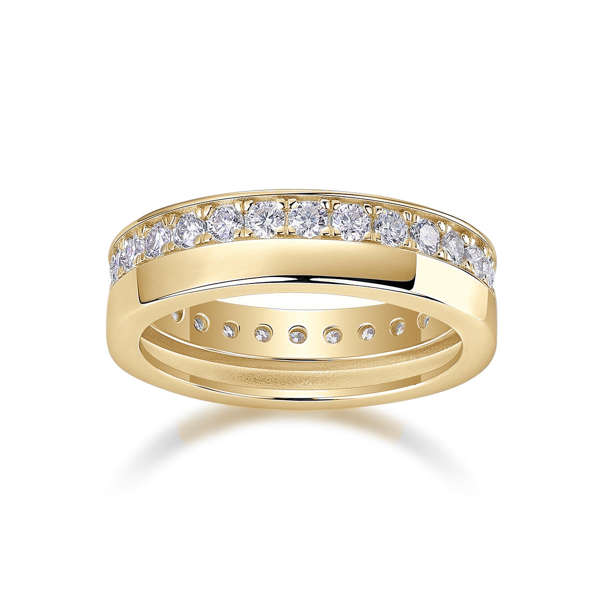 Paige Round Moissanite Stacked Eternity Band in 18K yellow gold plating, front view
