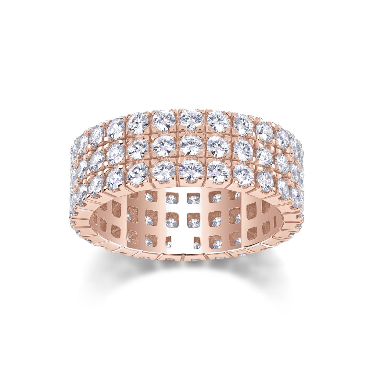Paula Round Moissanite Three Row Eternity Band, front view