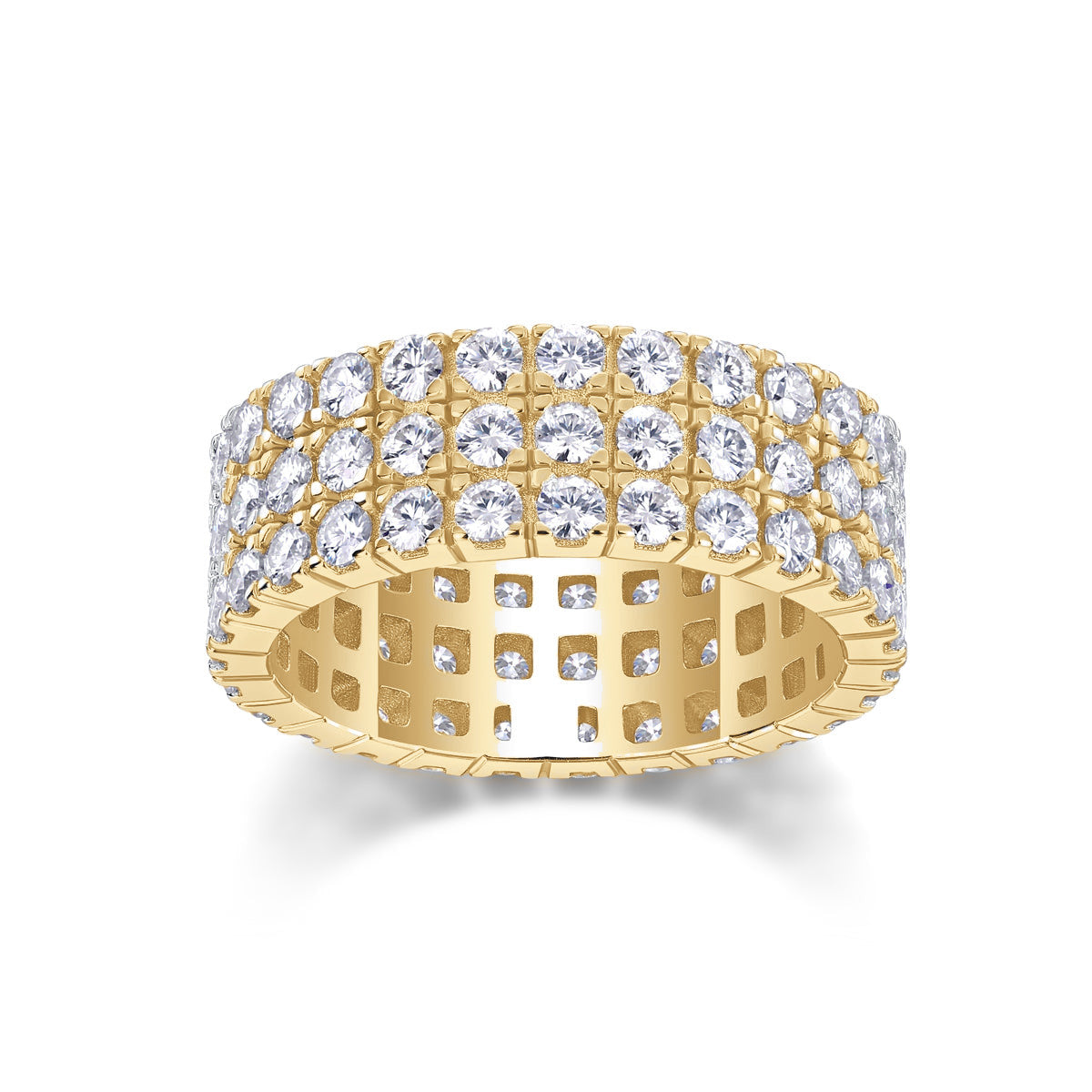 Paula Round Moissanite Three Row Eternity Band, front view