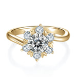 Penny Round Moissanite Snowflake Cluster Engagement Ring in 18K yellow gold plating, front view