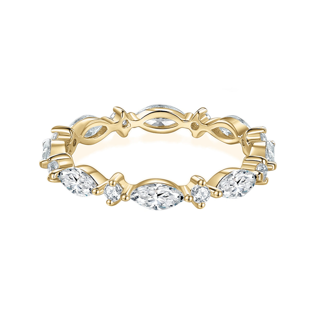 Phoebe Marquise Moissanite Eternity Band in 18K yellow gold plating, front view