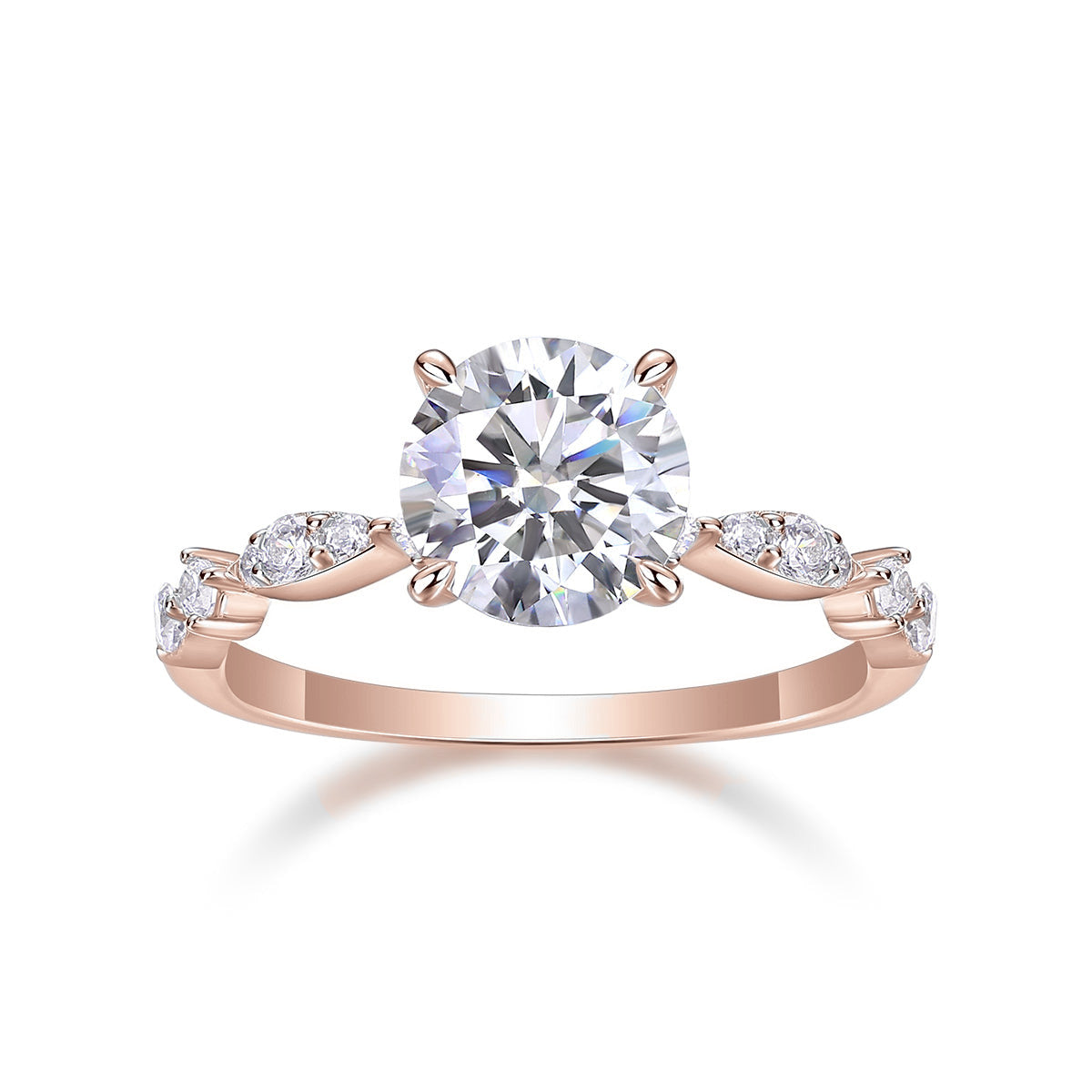 Pippa Round Moissanite Vintage Engagement Ring in 18K rose gold plating, front view