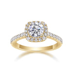 Poppy Round Moissanite Cushion Halo Engagement Ring in 18K yellow gold plating, front view