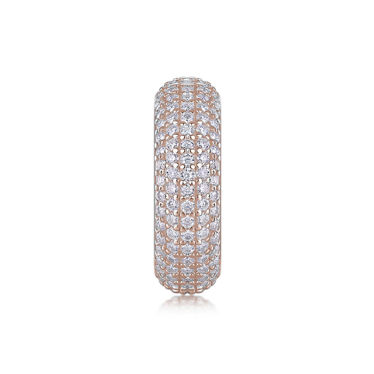 Priya Round Moissanite Domed Pavé Eternity Band in 18K rose gold plating, front view