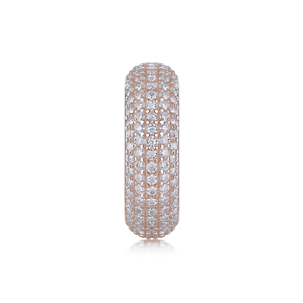 Priya Round Moissanite Domed Pavé Eternity Band in 18K rose gold plating, front view