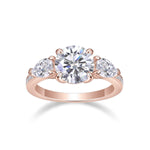 Rachel Round Moissanite Three Stone Engagement Ring in 18K rose gold plating, front view
