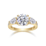Rachel Round Moissanite Three Stone Engagement Ring in 18K yellow gold plating, front view