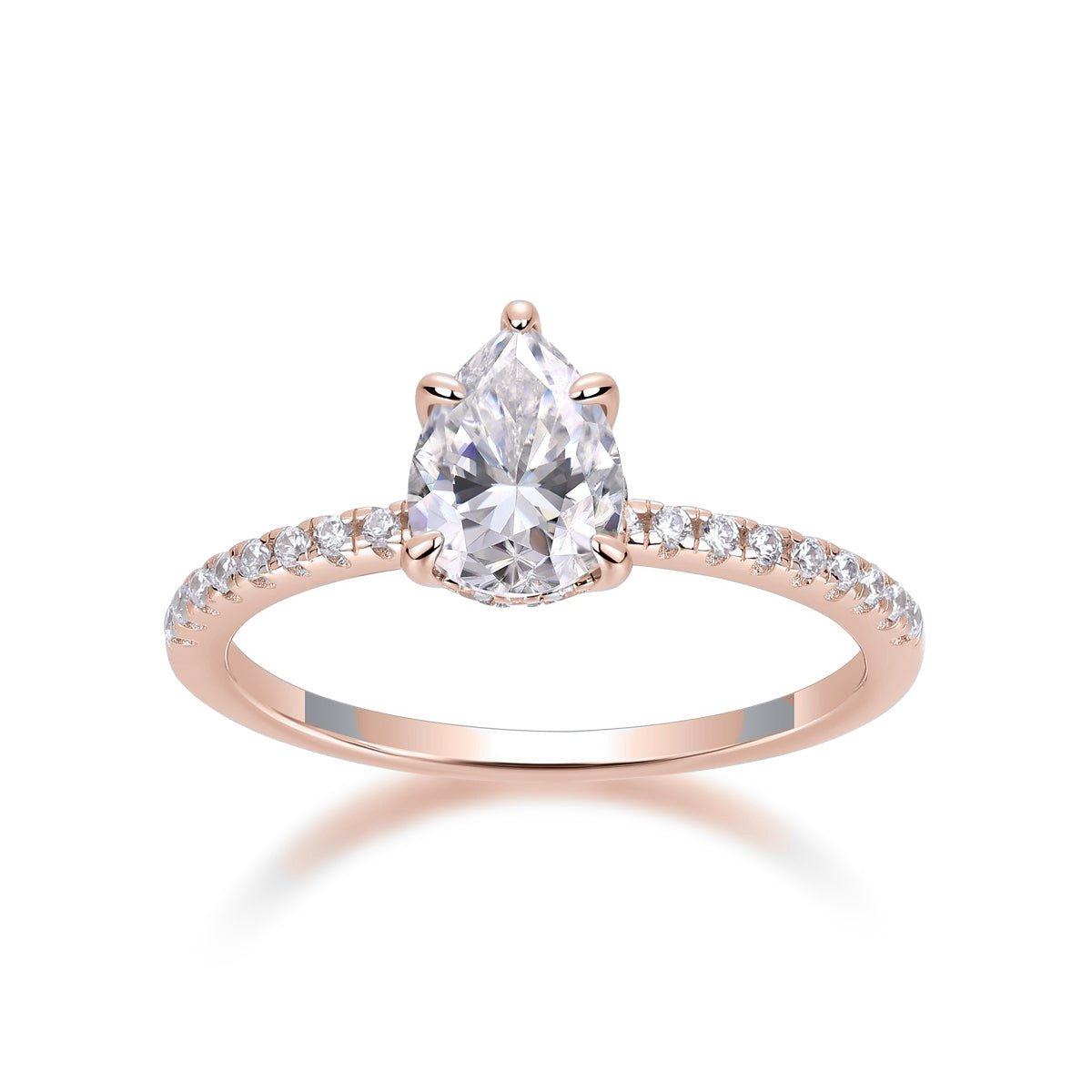 Raina Pear Moissanite Pavé Engagement Ring in 18K rose gold plating