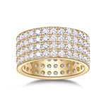 Raquel Round Moissanite Four Row Eternity Band in 18K yellow gold plating, front view