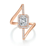 Raya Radiant Cut Moissanite Halo Open Ring in 18K rose gold plating, front view