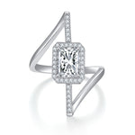 Raya Radiant Cut Moissanite Halo Open Ring in 18K white gold plating, front view