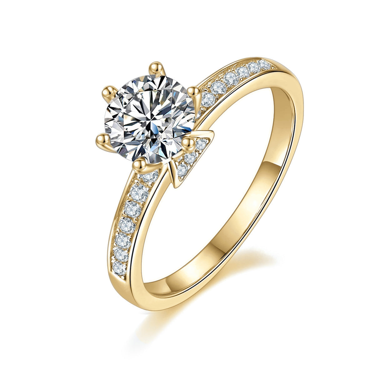 Reese Round Moissanite Channel Set Engagement Ring in 18K yellow gold plating, angled view