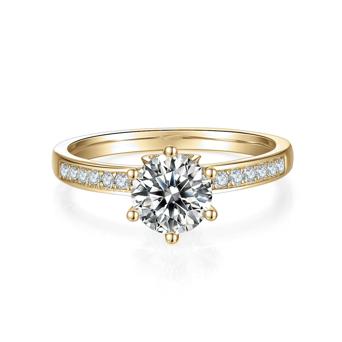 Reese Round Moissanite Channel Set Engagement Ring in 18K yellow gold plating, front view