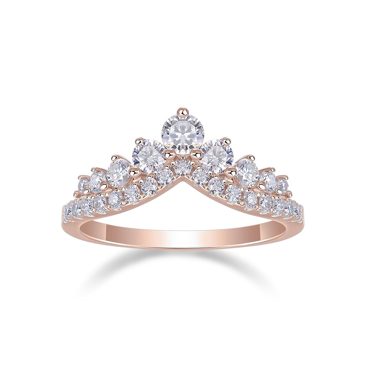 Regina Moissanite Crown Contour Wedding Band in 18K rose gold plating, front view