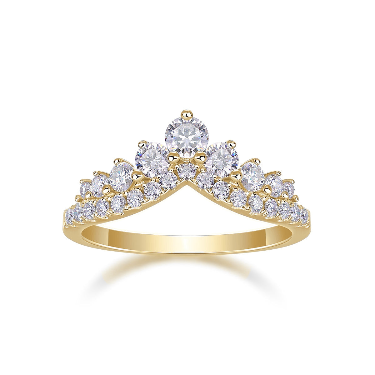 Regina Moissanite Crown Contour Wedding Band in 18K yellow gold plating, front view