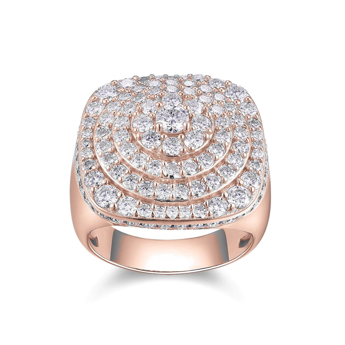 Reid Round Moissanite Halo Men's Ring in 18K rose gold plating, front view