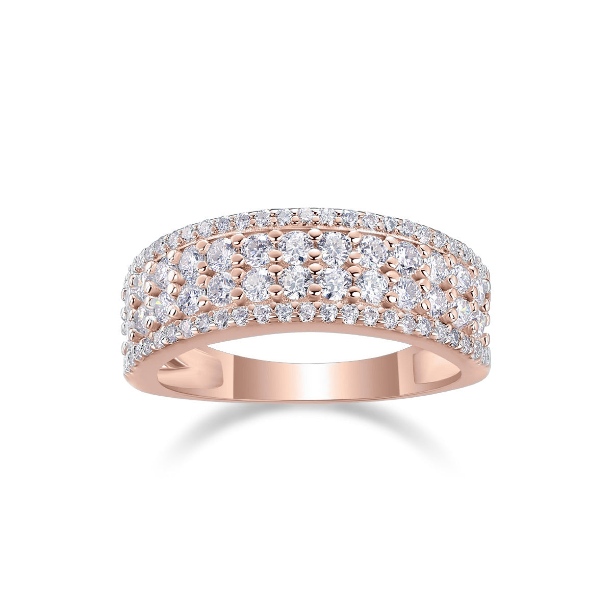 Renata Round Moissanite Wide Pavé Half Eternity Band in 18K rose gold plating, front view