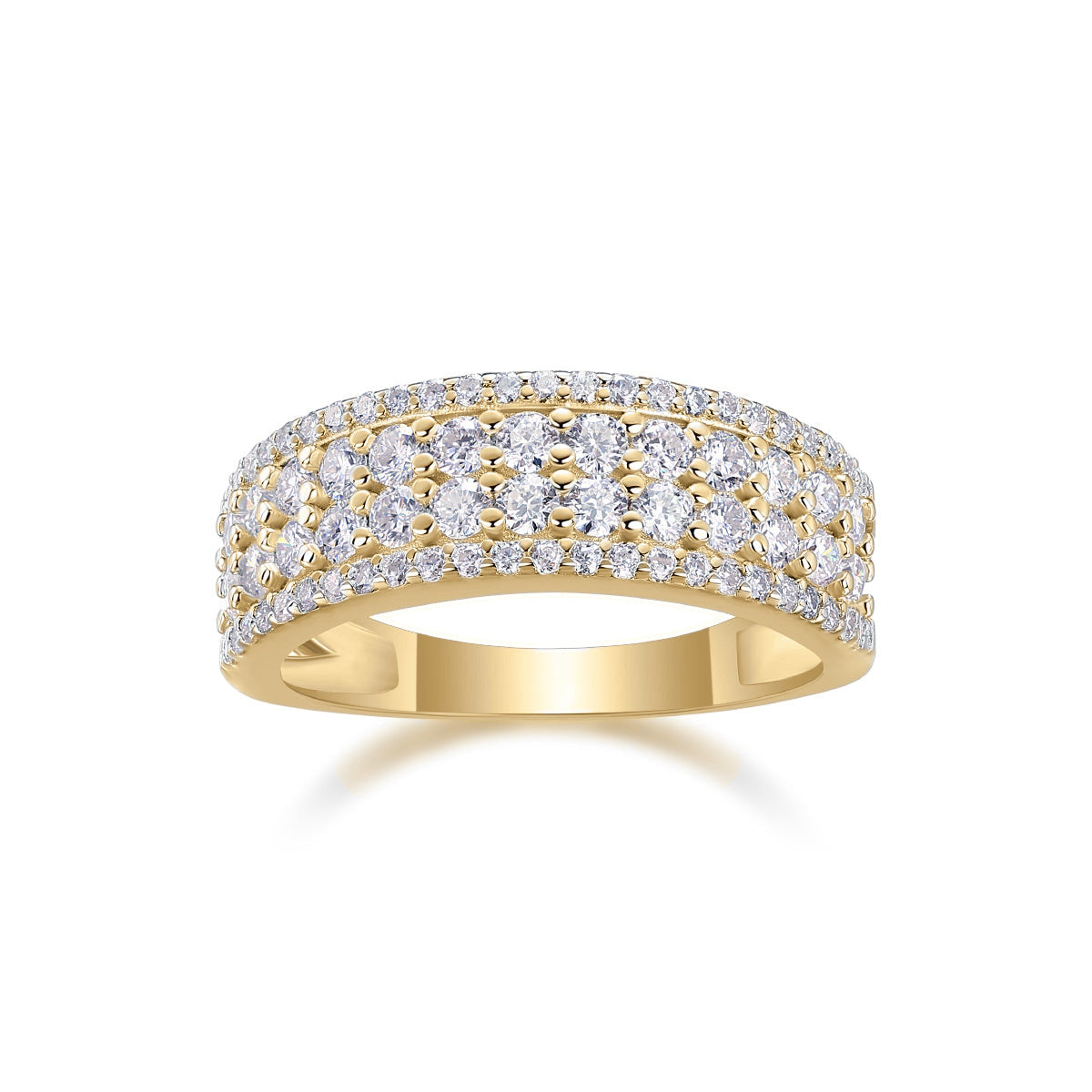 Renata Round Moissanite Wide Pavé Half Eternity Band in 18K yellow gold plating, front view
