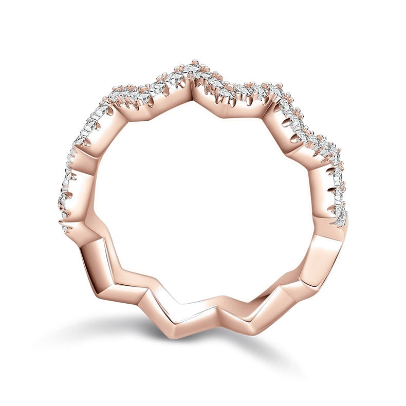 Rhea Moissanite Pavé Zigzag Ring in 18K rose gold plating