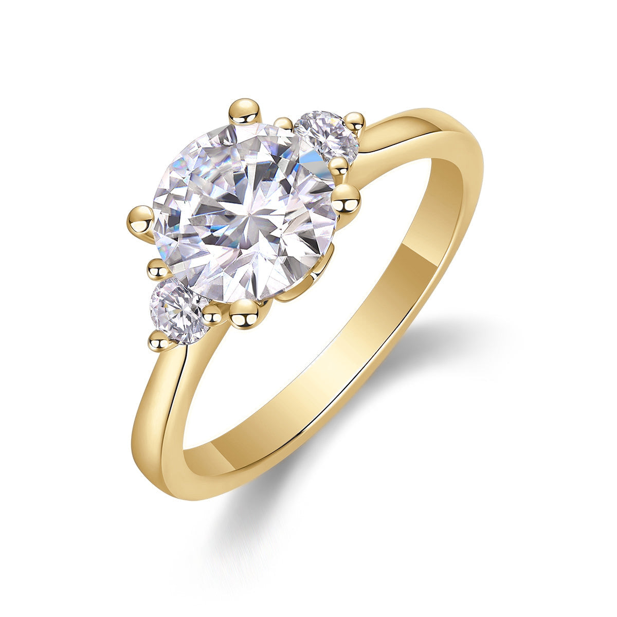 Riley Round Moissanite Side Stone Engagement Ring in 18K yellow gold plating