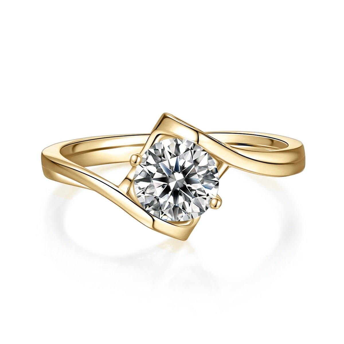 Robin Round Moissanite Bypass Engagement Ring in 18K yellow gold plating, front view