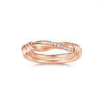 Romy Moissanite Twist Wedding Band in 18K rose gold plating, front view