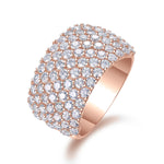 Roxanne Round Moissanite Wide Pavé Cocktail Ring in 18K rose gold plating