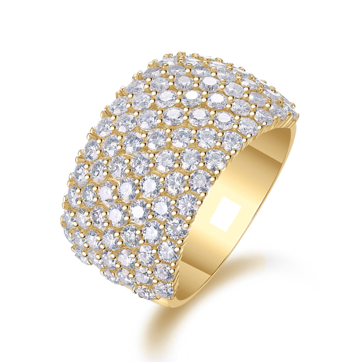 Roxanne Round Moissanite Wide Pavé Cocktail Ring in 18K yellow gold plating