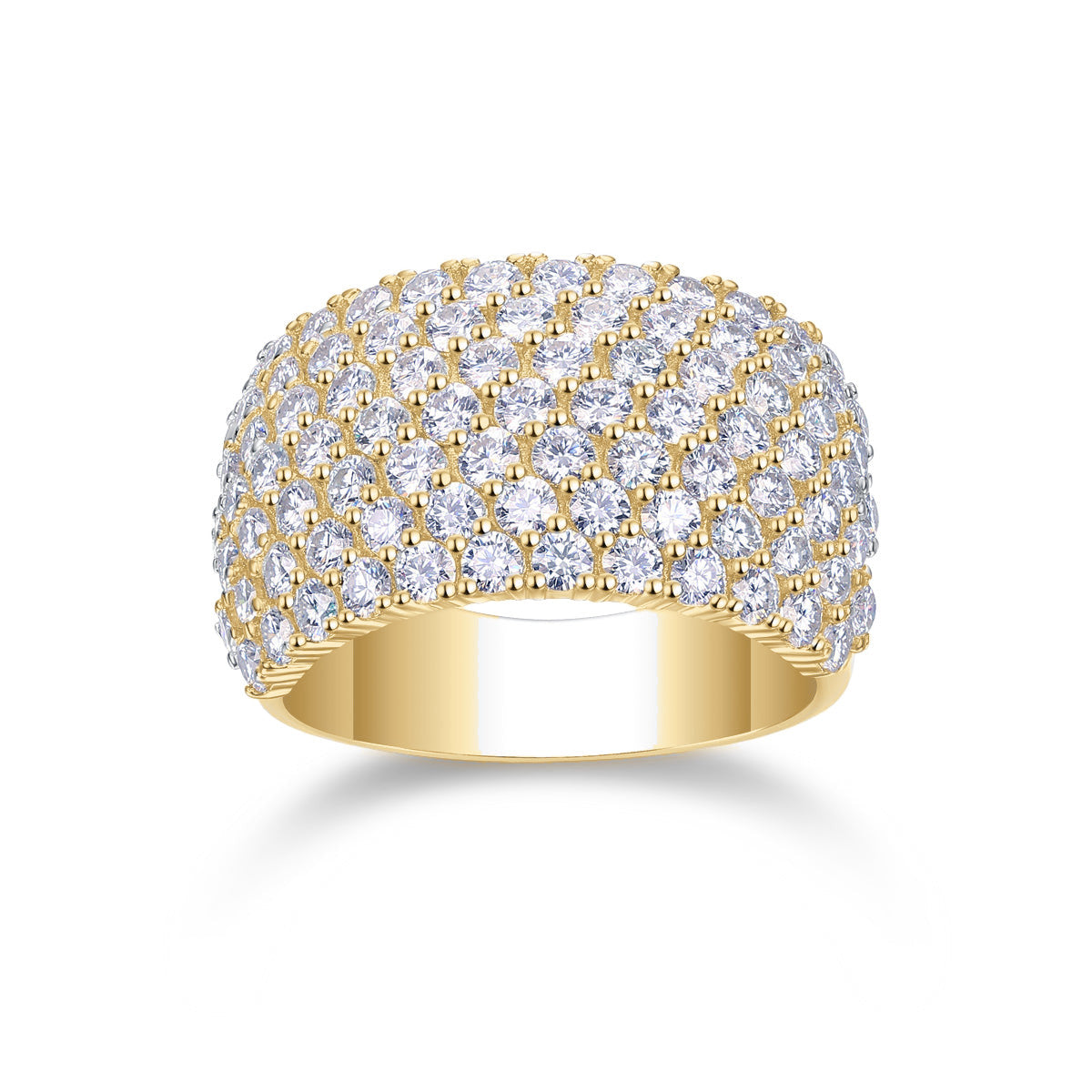 Roxanne Round Moissanite Wide Pavé Cocktail Ring in 18K yellow gold plating, front view