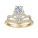 Sabine Round Moissanite Pavé Crown Ring in 18K yellow gold plating, front view