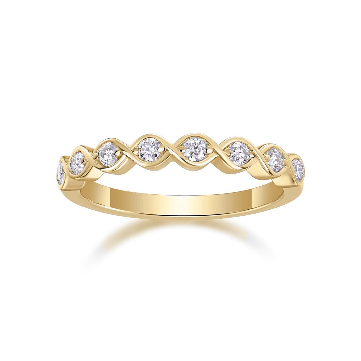 Sage Round Moissanite Bezel Half Eternity Band in 18K yellow gold plating, front view