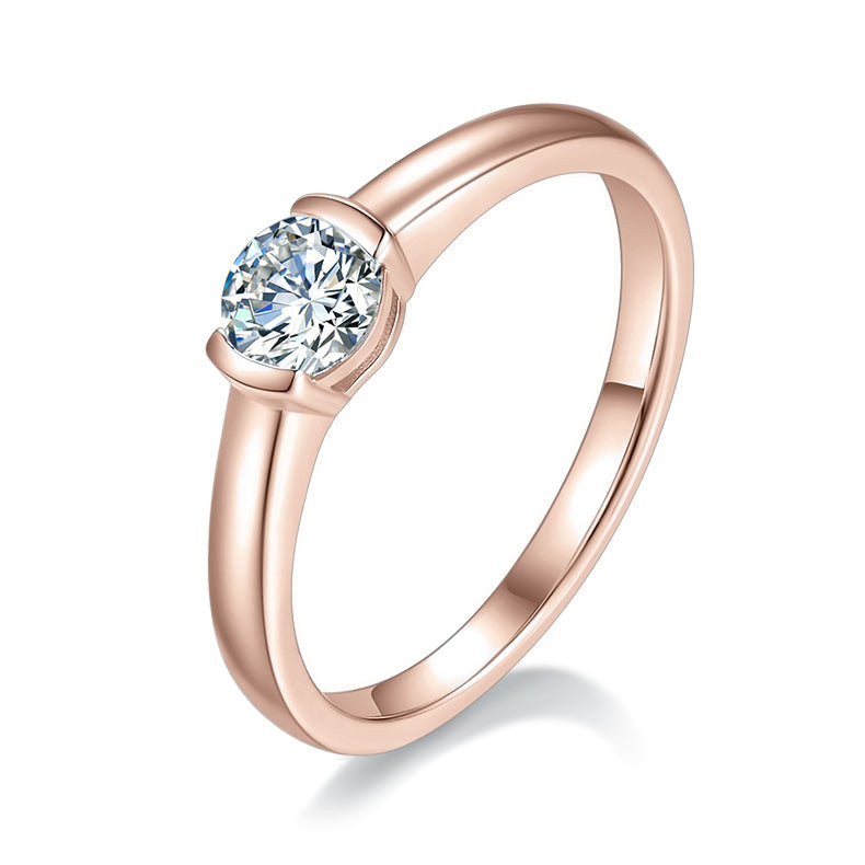 Sara Round Moissanite Half Bezel Engagement Ring in 18K rose gold plating