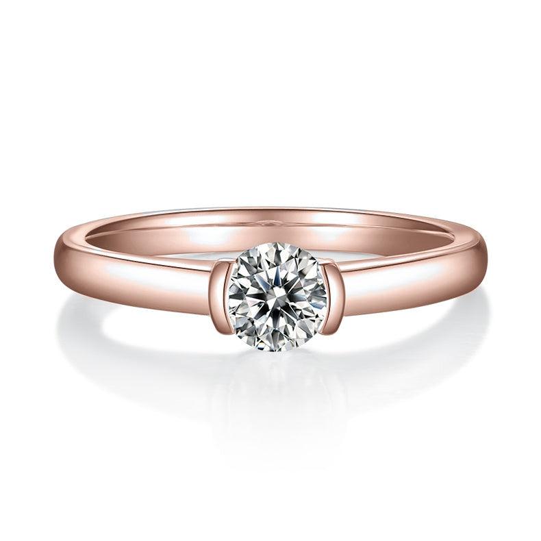 Sara Round Moissanite Half Bezel Engagement Ring, front view
