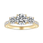 Selena Round Moissanite Three Stone Engagement Ring in 18K yellow gold plating, front view