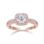 Serena Cushion Cut Moissanite Halo Engagement Ring in 18K rose gold plating, front view